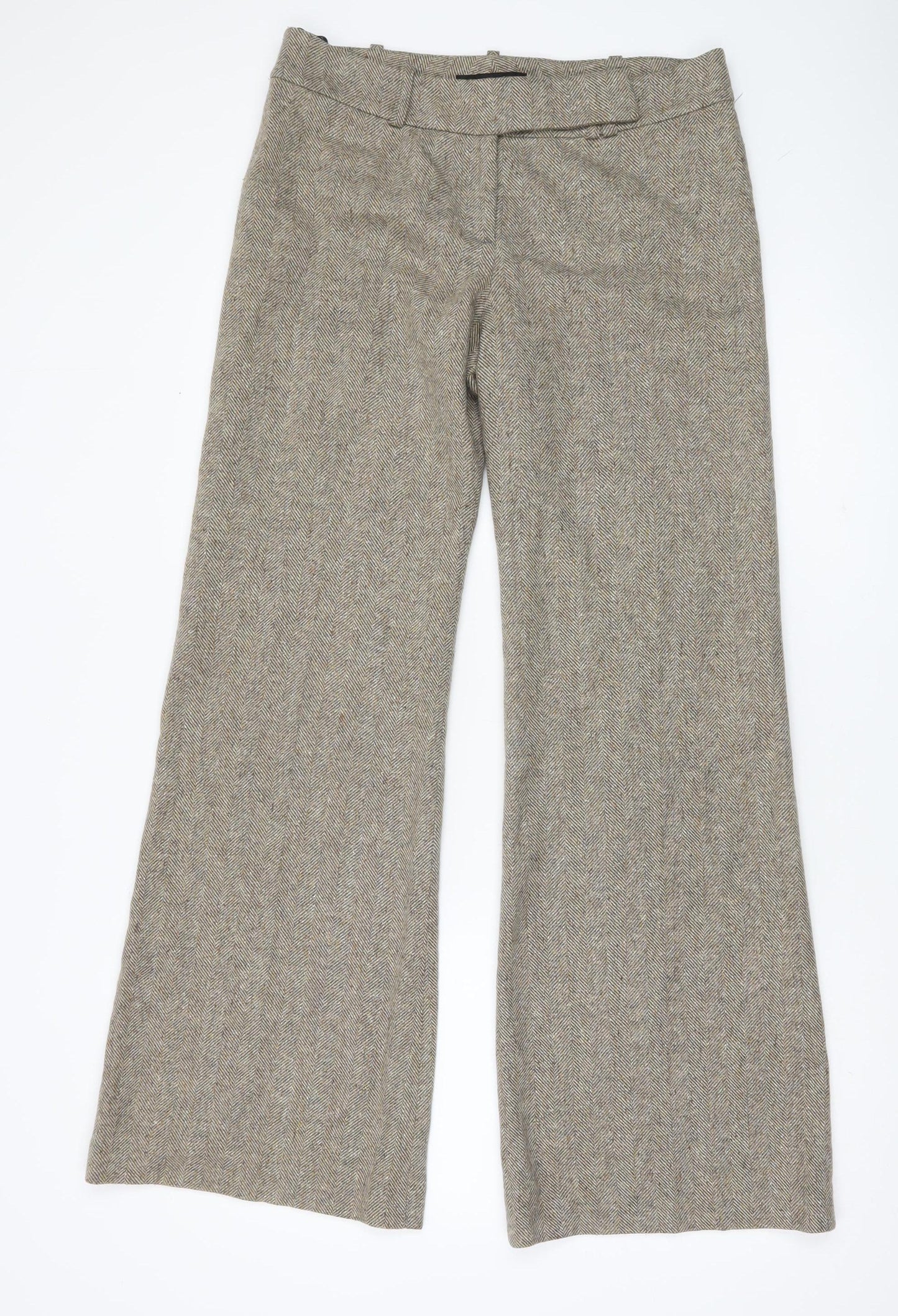 Great Plains Women’s Beige Herringbone Wool Silk Wide-Leg Trousers Size 10