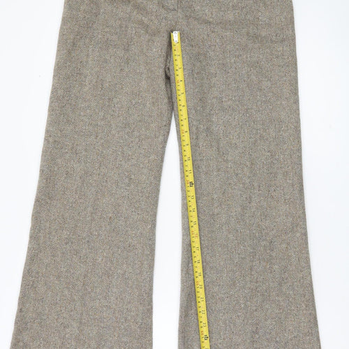 Great Plains Women’s Beige Herringbone Wool Silk Wide-Leg Trousers Size 10