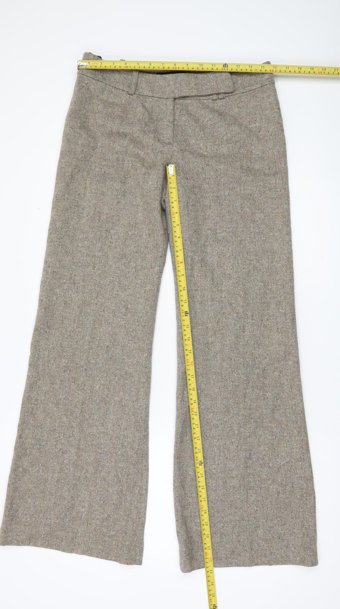 Great Plains Women’s Beige Herringbone Wool Silk Wide-Leg Trousers Size 10
