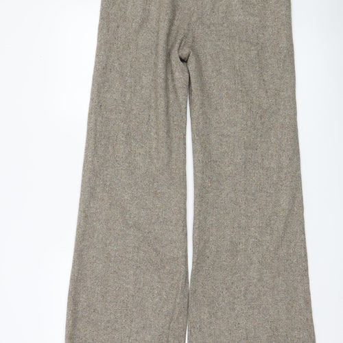 Great Plains Women’s Beige Herringbone Wool Silk Wide-Leg Trousers Size 10