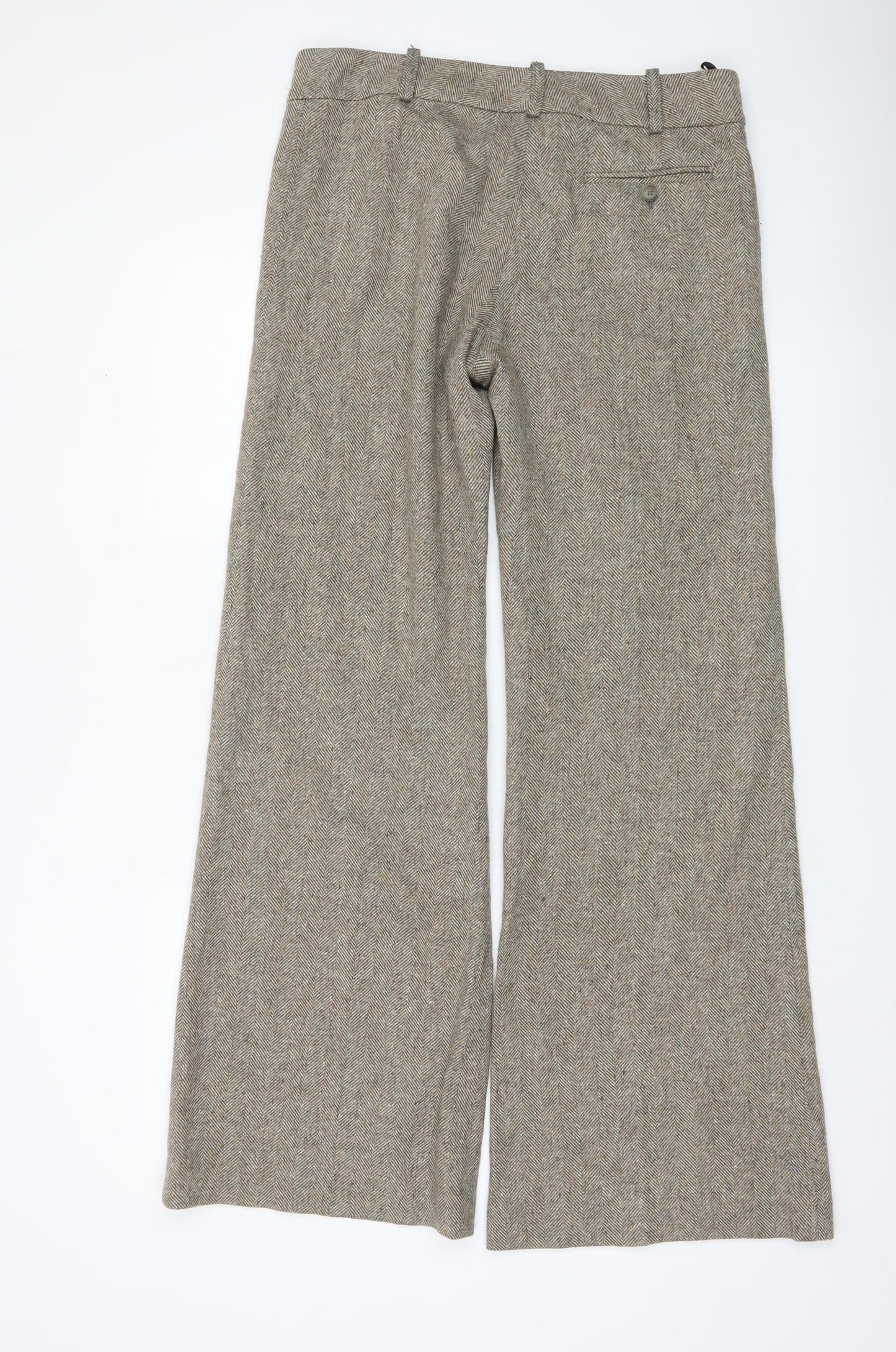 Great Plains Women’s Beige Herringbone Wool Silk Wide-Leg Trousers Size 10