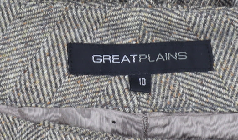 Great Plains Women’s Beige Herringbone Wool Silk Wide-Leg Trousers Size 10