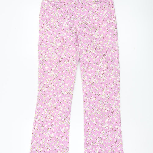 Zara Womens Pink Floral Cotton Slim Trousers Size 8