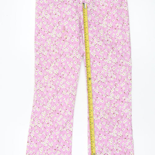 Zara Womens Pink Floral Cotton Slim Trousers Size 8