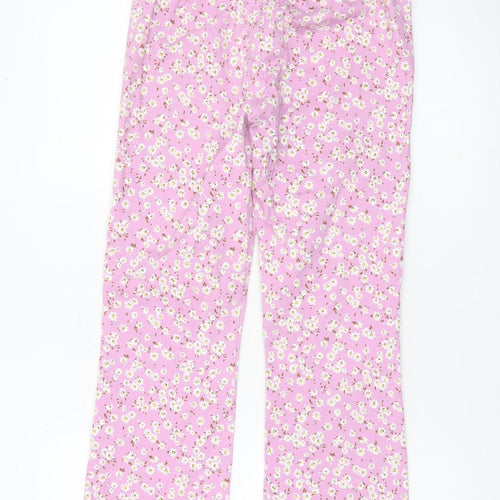 Zara Womens Pink Floral Cotton Slim Trousers Size 8