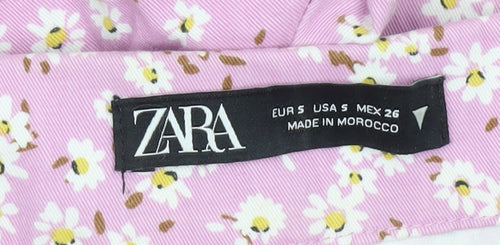 Zara Womens Pink Floral Cotton Slim Trousers Size 8