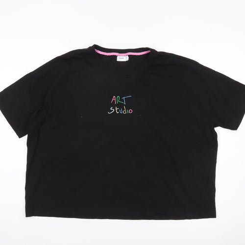 Nümph Womens Black Art Studio Embroidered Cotton T-Shirt M