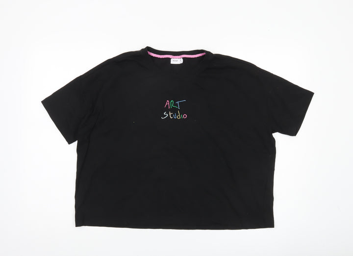 Nümph Womens Black Art Studio Embroidered Cotton T-Shirt M
