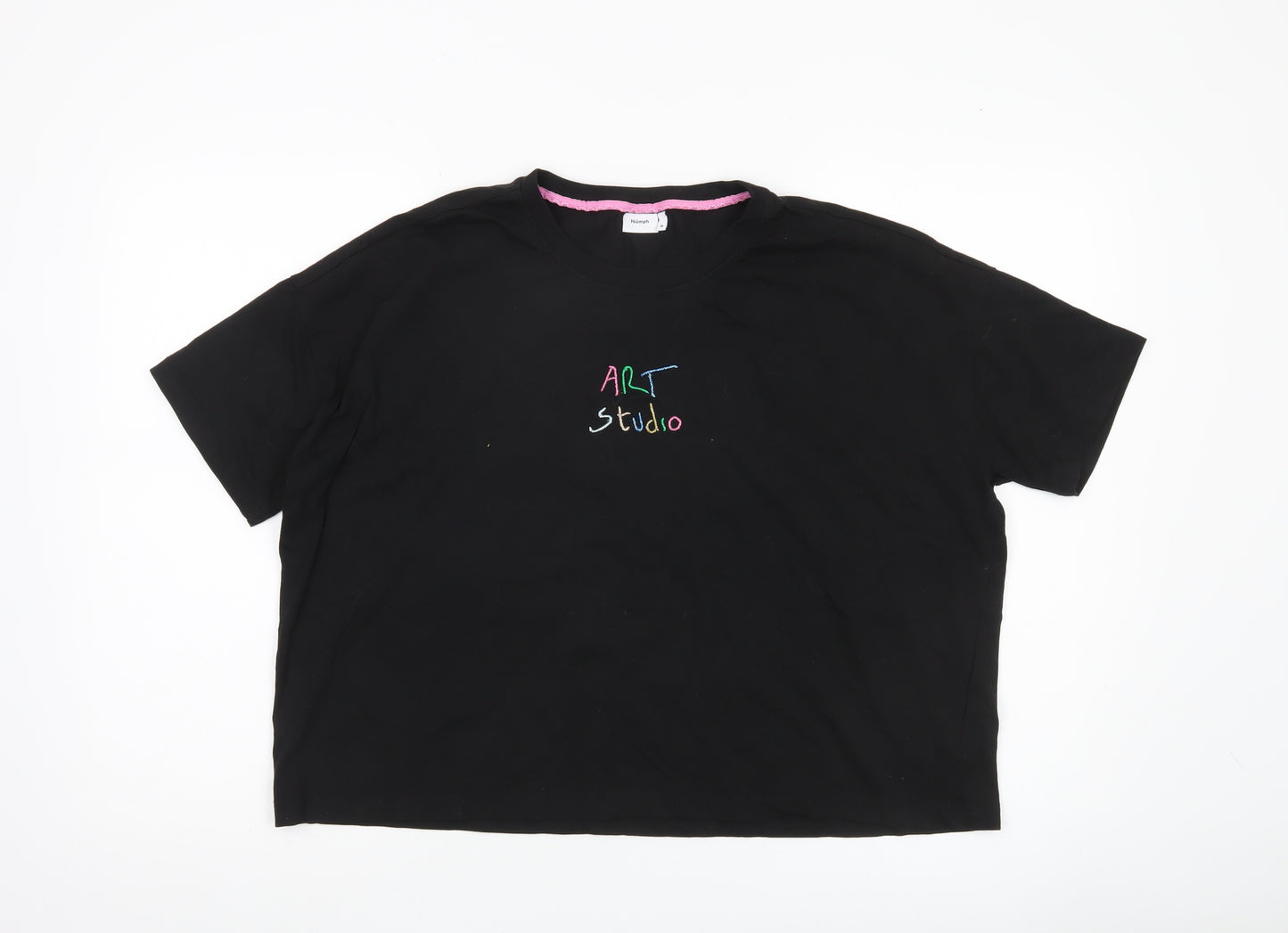 Nümph Womens Black Art Studio Embroidered Cotton T-Shirt M