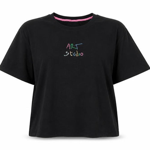 Nümph Womens Black Art Studio Embroidered Cotton T-Shirt M