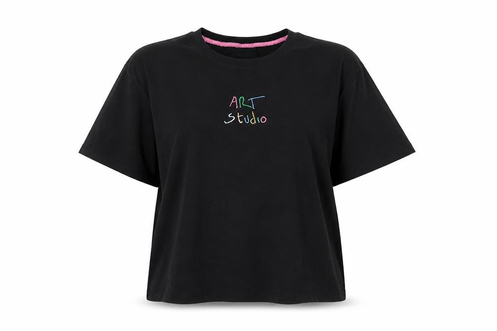 Nümph Womens Black Art Studio Embroidered Cotton T-Shirt M