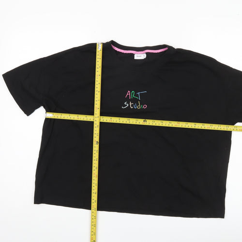 Nümph Womens Black Art Studio Embroidered Cotton T-Shirt M