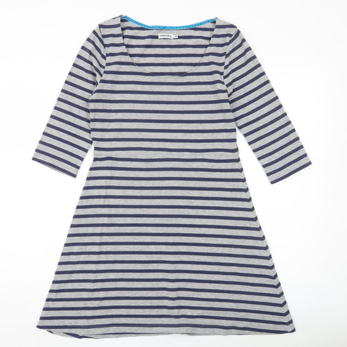 Johnnie B Womens Grey Blue Striped A-Line Jersey Dress M