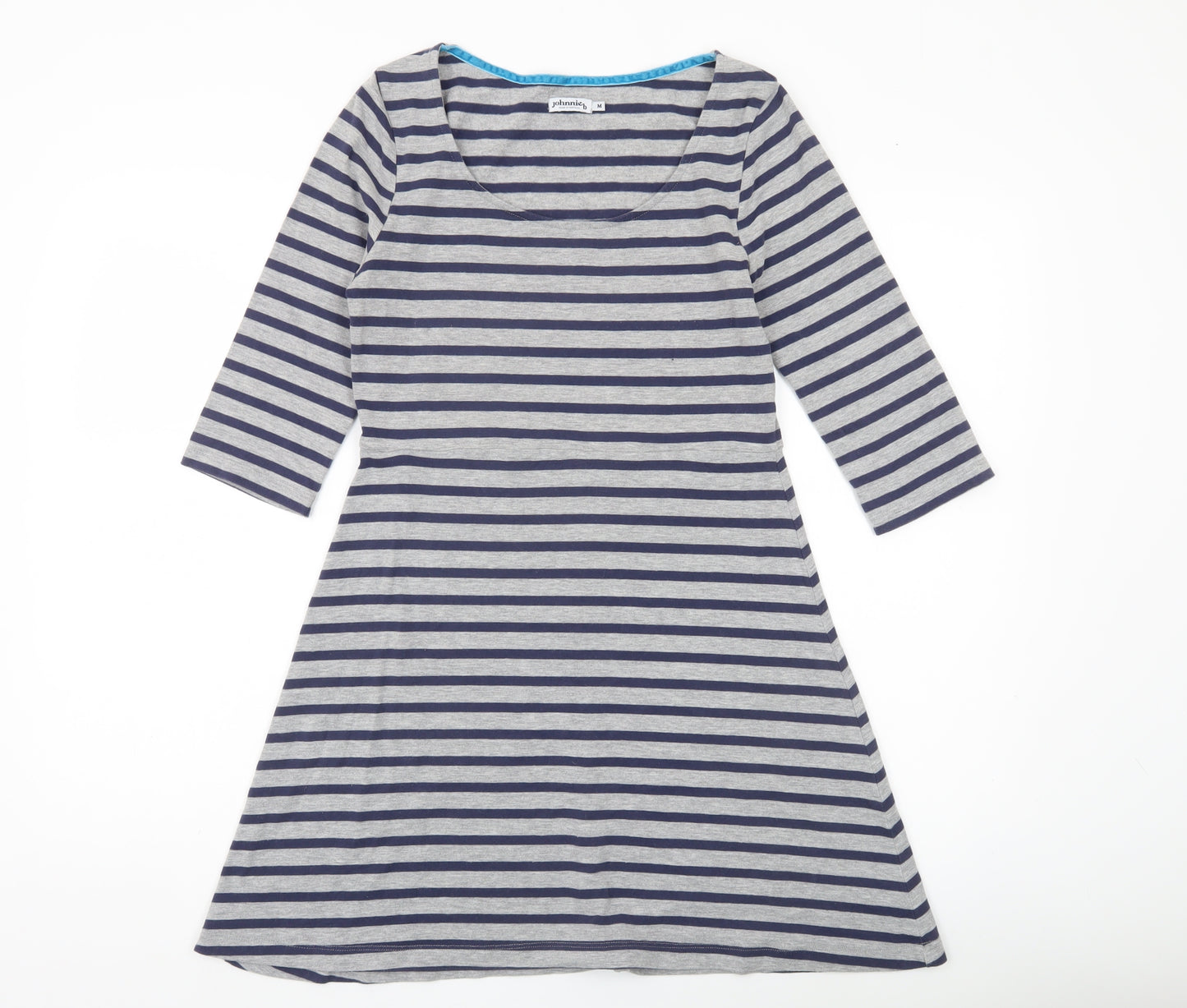 Johnnie B Womens Grey Blue Striped A-Line Jersey Dress M
