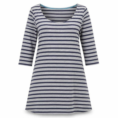Johnnie B Womens Grey Blue Striped A-Line Jersey Dress M