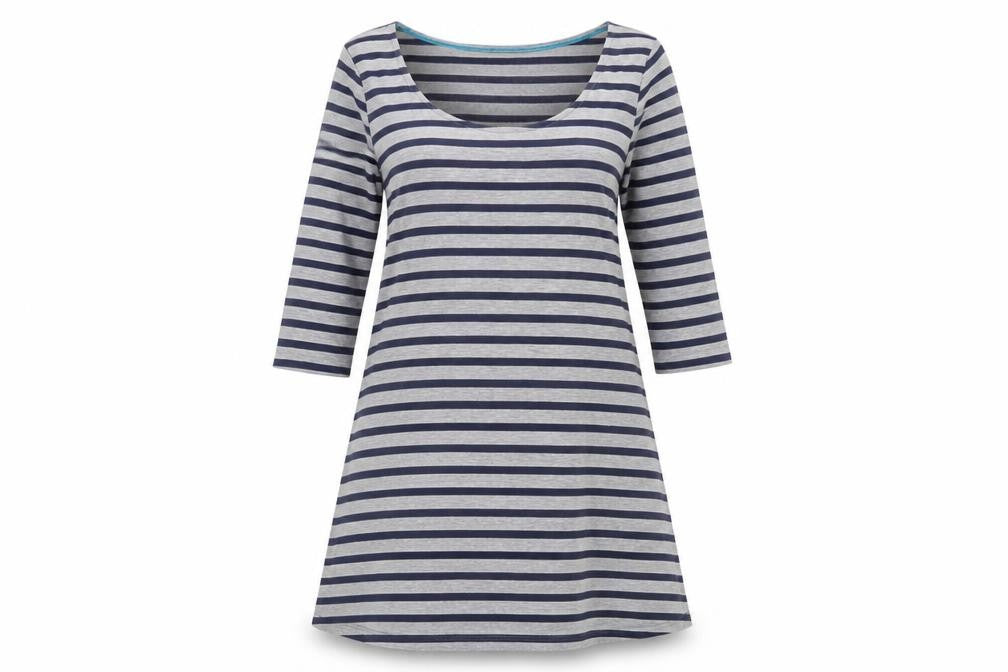 Johnnie B Womens Grey Blue Striped A-Line Jersey Dress M