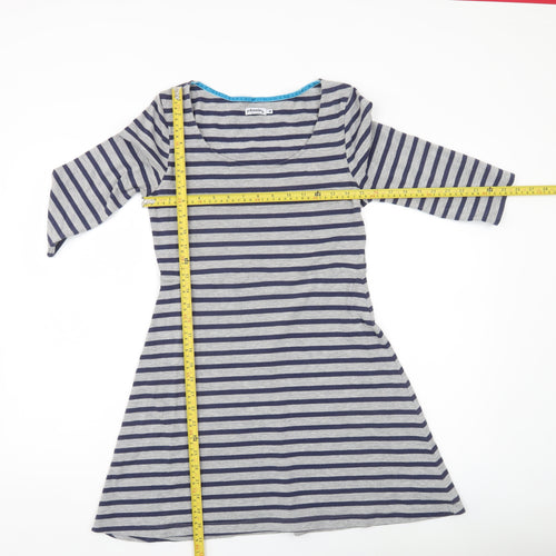 Johnnie B Womens Grey Blue Striped A-Line Jersey Dress M