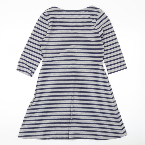Johnnie B Womens Grey Blue Striped A-Line Jersey Dress M