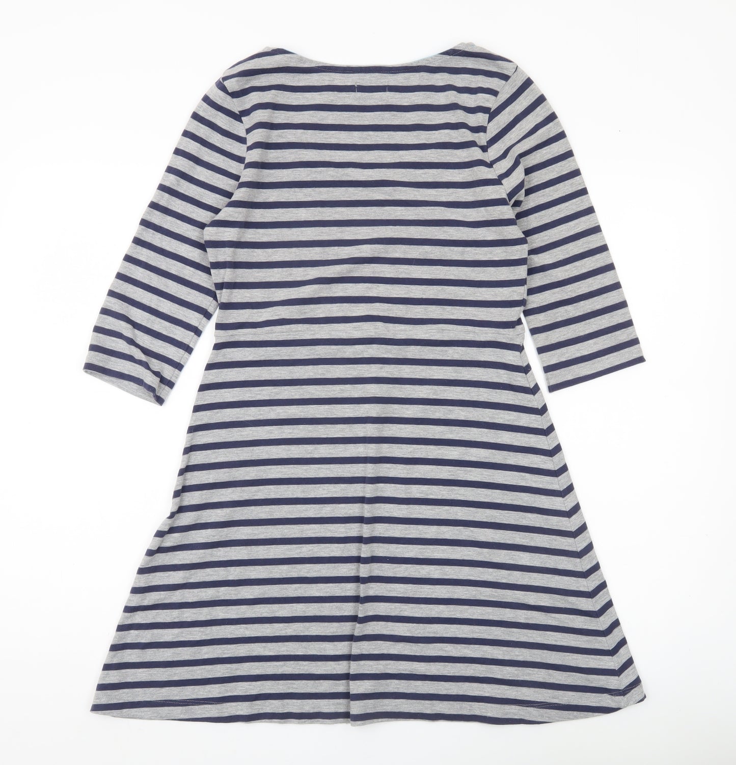 Johnnie B Womens Grey Blue Striped A-Line Jersey Dress M