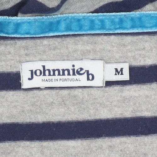Johnnie B Womens Grey Blue Striped A-Line Jersey Dress M