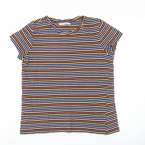 Pull&Bear Women’s Multicoloured Stripe T-Shirt Size 10 Regular Fit