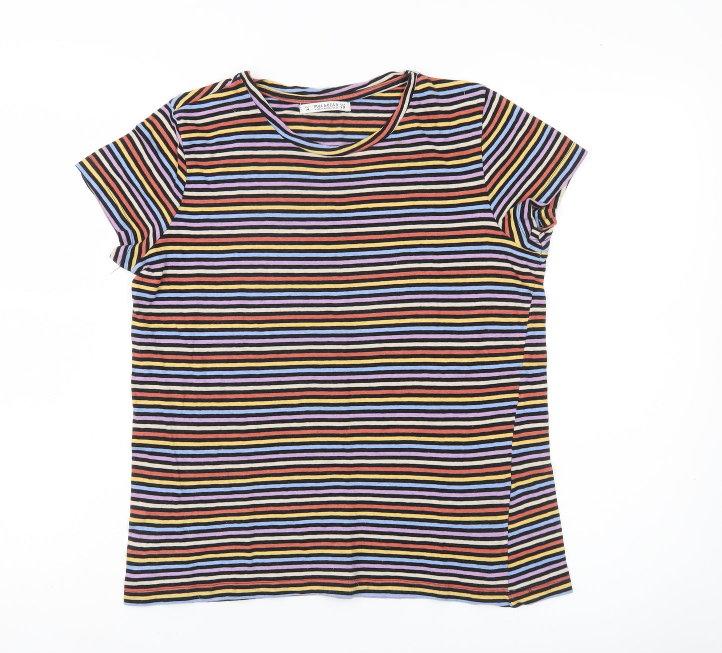Pull&Bear Women’s Multicoloured Stripe T-Shirt Size 10 Regular Fit