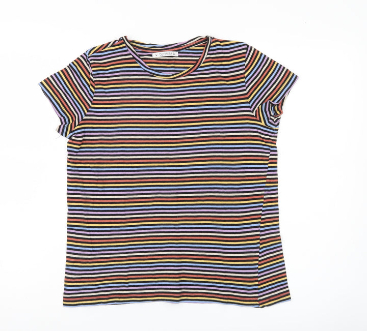 Pull&Bear Women’s Multicoloured Stripe T-Shirt Size 10 Regular Fit