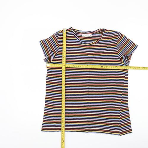 Pull&Bear Women’s Multicoloured Stripe T-Shirt Size 10 Regular Fit