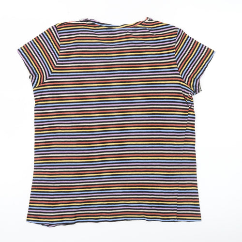 Pull&Bear Women’s Multicoloured Stripe T-Shirt Size 10 Regular Fit
