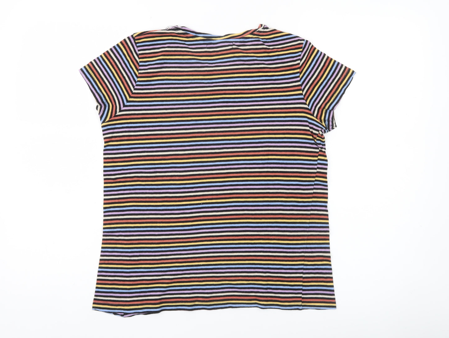 Pull&Bear Women’s Multicoloured Stripe T-Shirt Size 10 Regular Fit