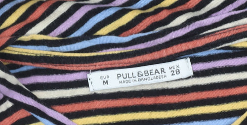 Pull&Bear Women’s Multicoloured Stripe T-Shirt Size 10 Regular Fit
