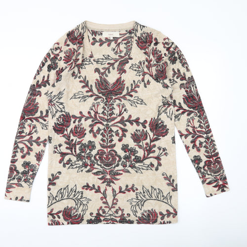 Next Women’s Beige Floral Pullover Jumper Size 12 Scoop Neck