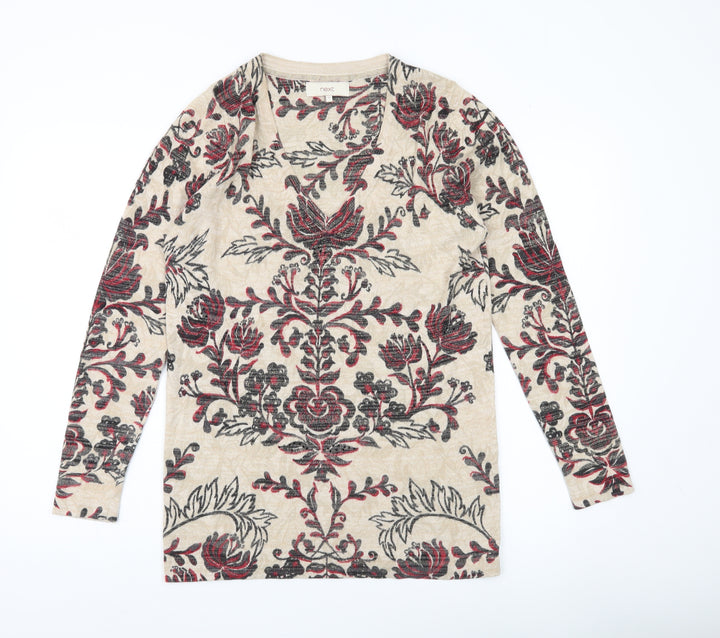 Next Women’s Beige Floral Pullover Jumper Size 12 Scoop Neck