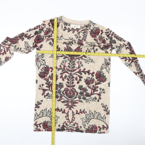 Next Women’s Beige Floral Pullover Jumper Size 12 Scoop Neck