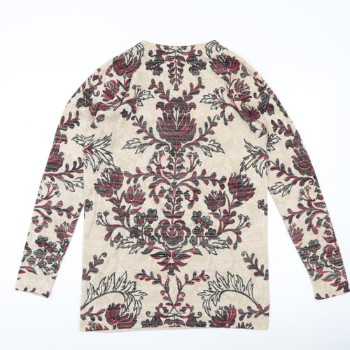 Next Women’s Beige Floral Pullover Jumper Size 12 Scoop Neck
