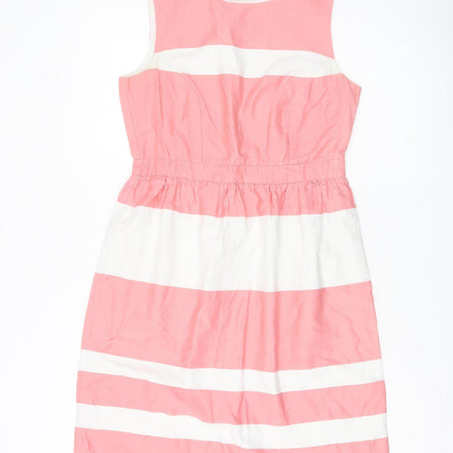 FatFace Women’s Pink White Striped Cotton A-Line Dress Size 8