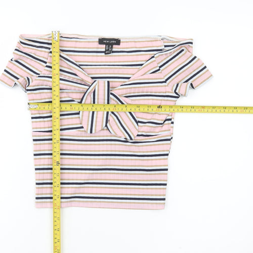 New Look Womens Multicoloured Striped Cropped Bow T-Shirt Size 10