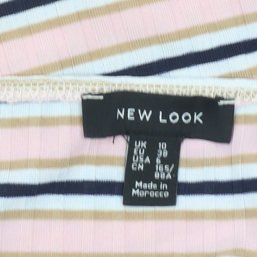New Look Womens Multicoloured Striped Cropped Bow T-Shirt Size 10