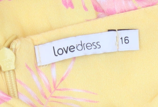 Lovedress Womens Yellow Floral Slip Dress Size 16 Summer Casual