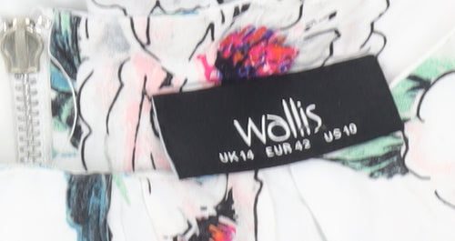 Wallis Women’s White Floral Blouse UK 14 Tunic Style Zip Back