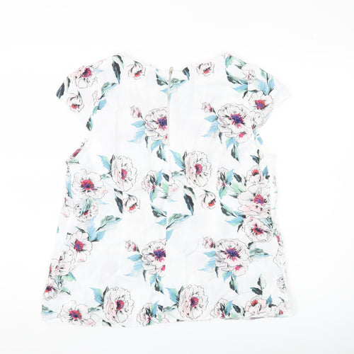 Wallis Women’s White Floral Blouse UK 14 Tunic Style Zip Back