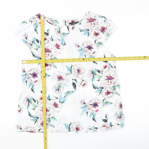Wallis Women’s White Floral Blouse UK 14 Tunic Style Zip Back