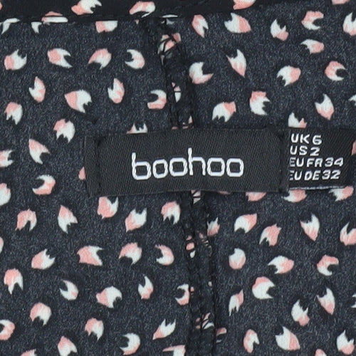 Boohoo Women’s Black Floral Cropped Blouse UK 6 Long Sleeve V-Neck