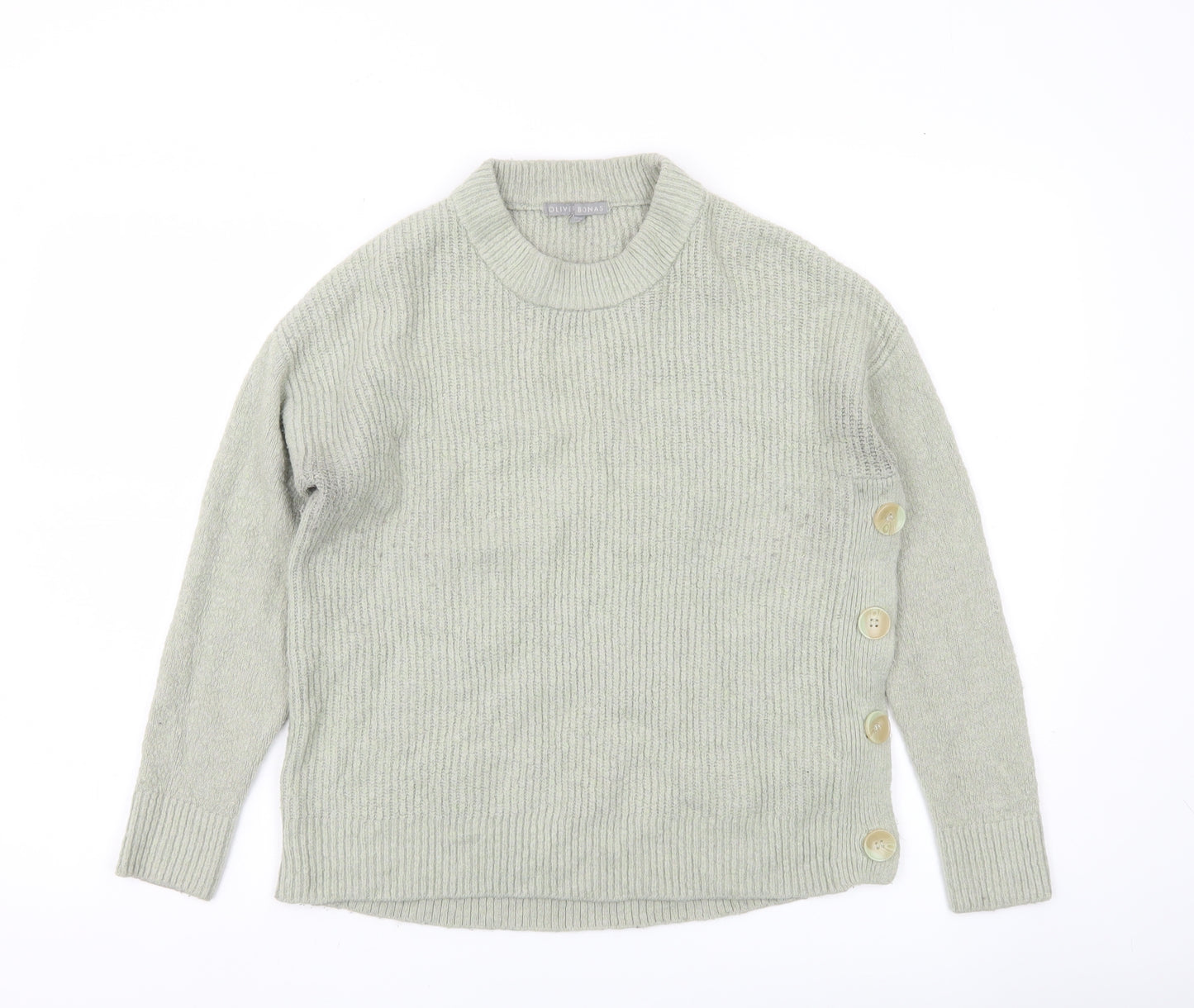 Oliver Bonas Womens Grey Size 10 Crew Neck Button Jumper