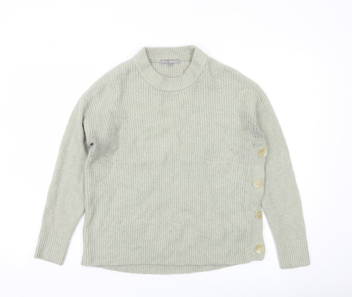 Oliver Bonas Womens Grey Size 10 Crew Neck Button Jumper