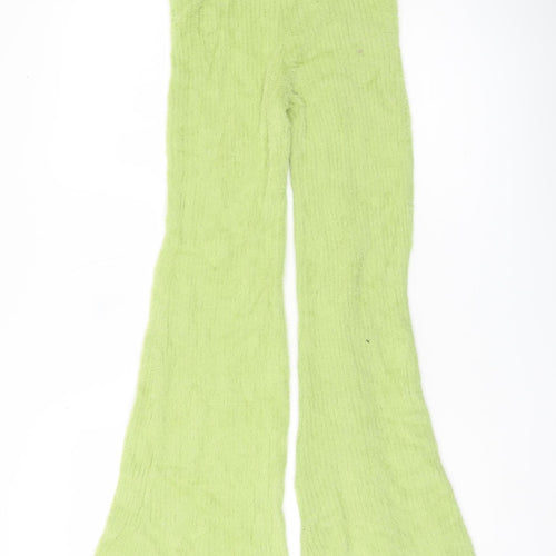 Bershka Womens Green XS Flared Knit Trousers Retro 90s Party Slim