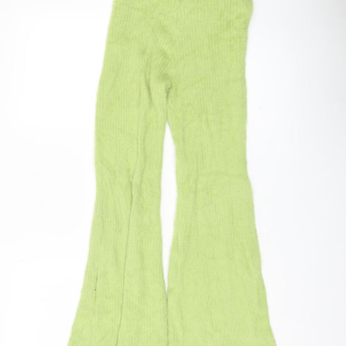 Bershka Womens Green XS Flared Knit Trousers Retro 90s Party Slim