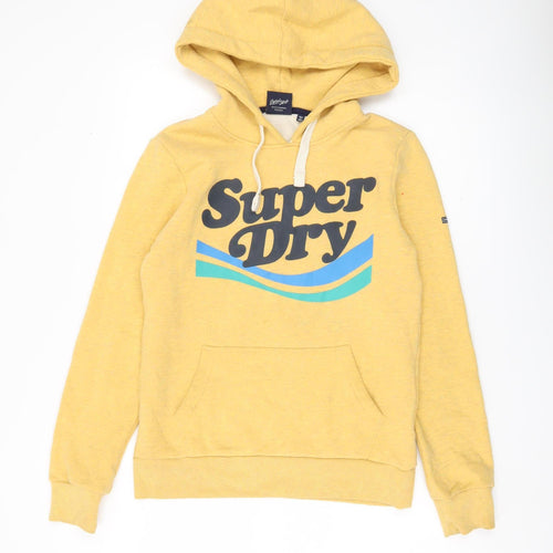Superdry Womens Yellow Pullover Hoodie Size 8 Logo Print