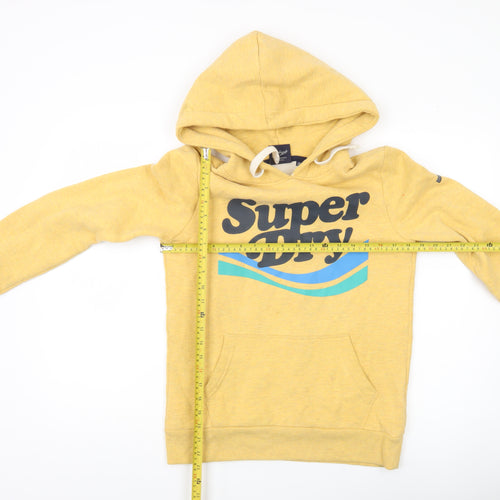 Superdry Womens Yellow Pullover Hoodie Size 8 Logo Print