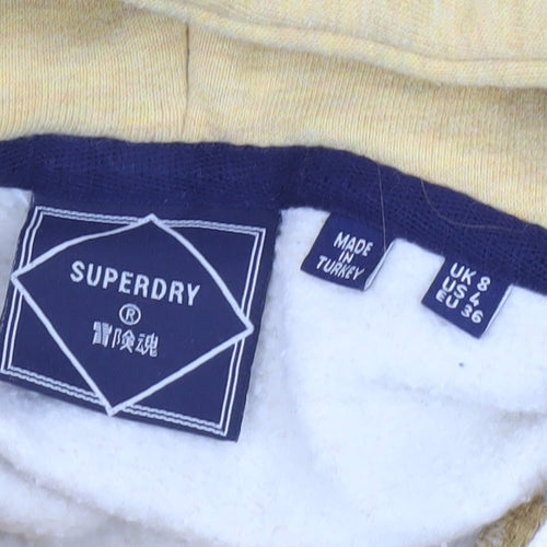 Superdry Womens Yellow Pullover Hoodie Size 8 Logo Print